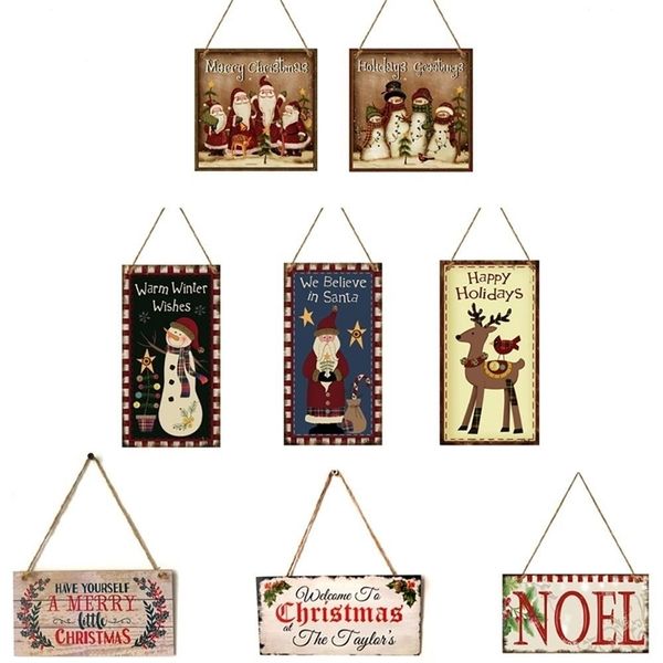 Fengrise Holztür Hanges Zeichen Weihnachtsbaum Ornament Frohe Dekor für Home Navidad Happy Jahr Y201020