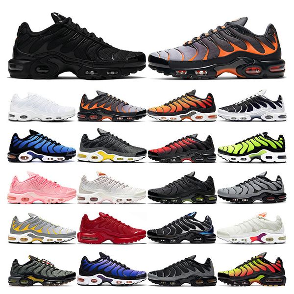 

2021 tn plus running shoes mens womens triple black white pastel blue volt glow fresh perspective sunset sport sneaker outdoor fashion size