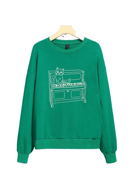 

x seanyboydraws cartoon graphic drop shoulder pullover j4go#, Black