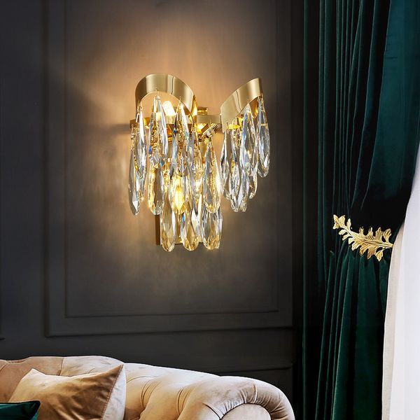 Novo chassi de iluminação de ouro de lâmpada de parede de lâmpada de lâmpada de cristal de cristal de luxo para o quarto corredor da sala de estar salão de jantar corredor esfarelado