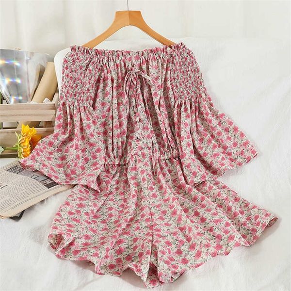 

one-neck chiffon straight wide-leg short casual jumpsuit 210709, Black;white