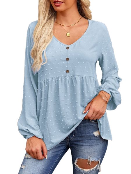 

swiss dot button detail lantern sleeve smock q9xk#, White