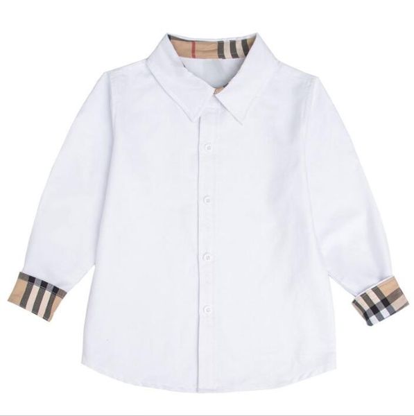 Büyük Erkek Beyaz Rahat Gömlek Pamuk Çocuklar Ekose Uzun Kollu Gömlek İlkbahar Sonbahar Çocuk Turn-Aşağı Yaka Gömlek Çocuk Üstleri 3-12 yıl