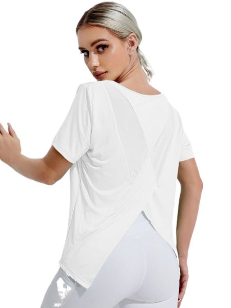 

breathable contrast mesh sports tee 38j7#, Gray