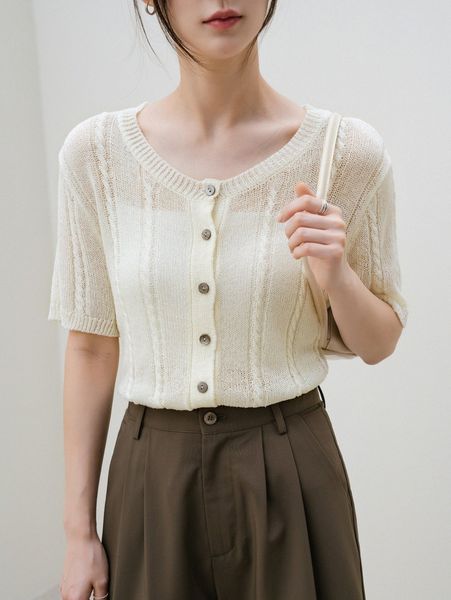 

dazy-less cable knit button front cardigan g2og#, White;black