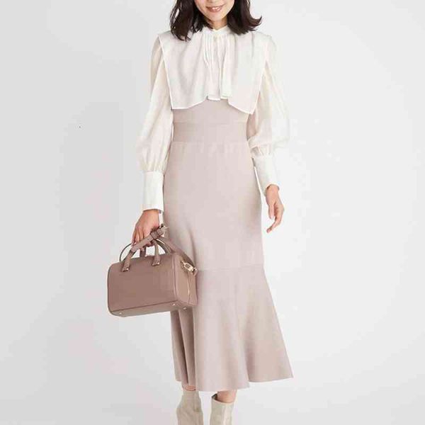 

casual dresses spring women robes japanese temperament vestidos detachable collar patchwork long sleeve knit slim mermaid ku71, Black;gray