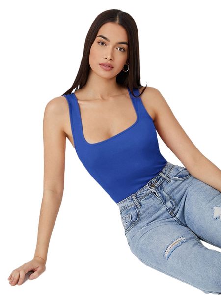 

scoop neck solid tank a57o#, White