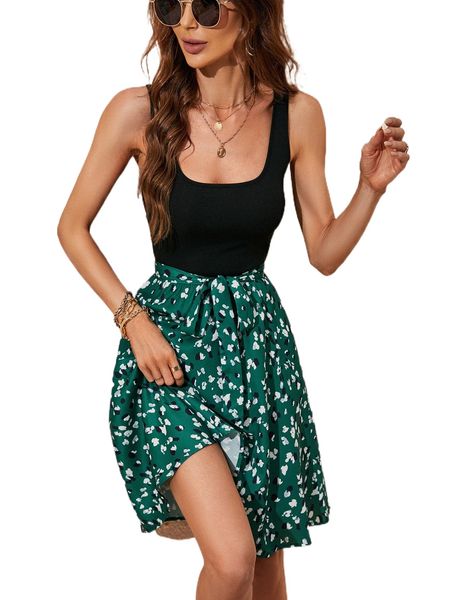 

graphic print tie front dress g2c8#, Black;gray