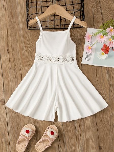 

toddler girls guipure lace insert rib knit cami wide leg romper she, Blue