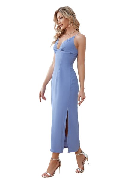 

crisscross backless split thigh cami dress s66i#, Black;gray