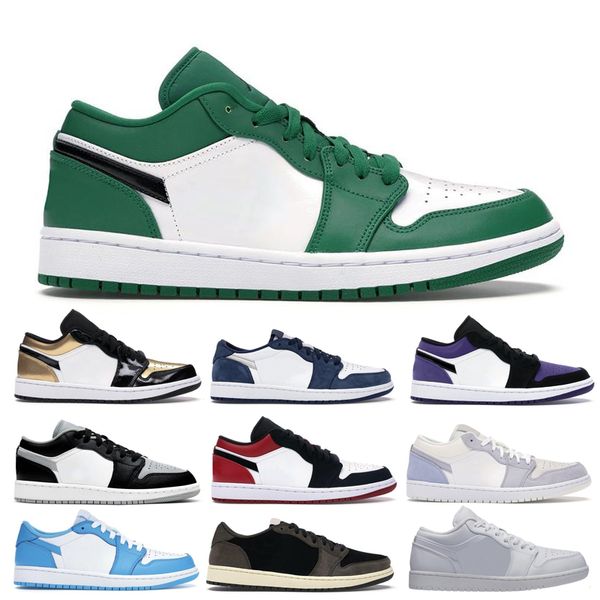 

jumpman 1s low basketball shoes man woman unc triple white court purple paris grey black toe navy pine green mocha shattered backboard sneak