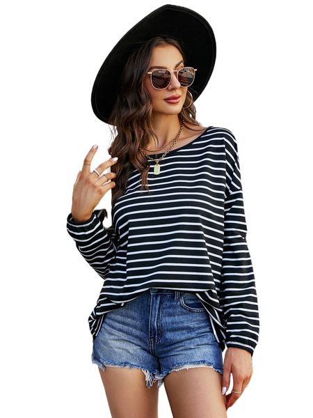 

striped print drop shoulder tee y6mz#, White