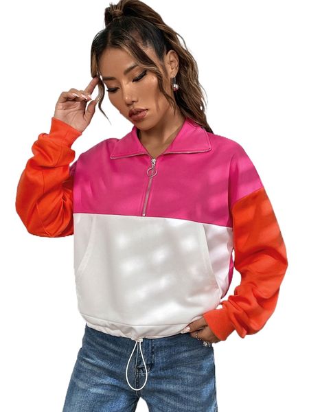 

colorblock half zip drop shoulder sweatshirt k0z0#, Black