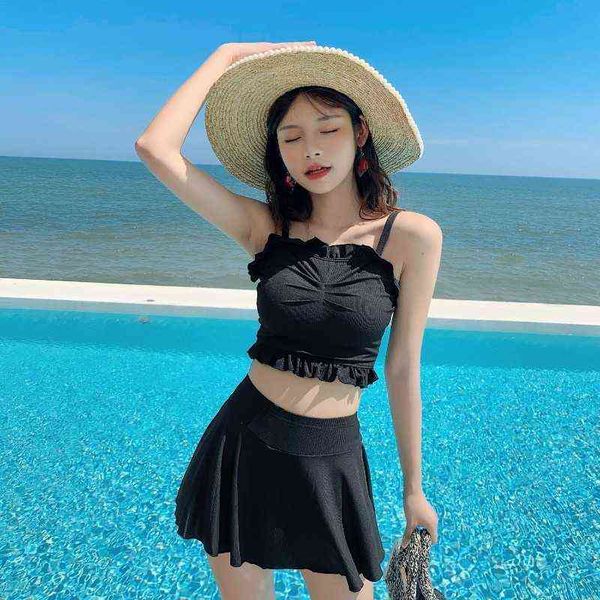

swimsuit female 2022 thin women korean fairy fan ins, White;black