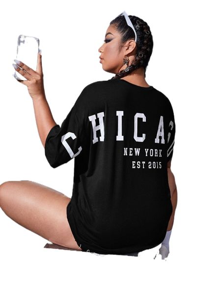 

plus letter graphic drop shoulder tee j7hv#, Black
