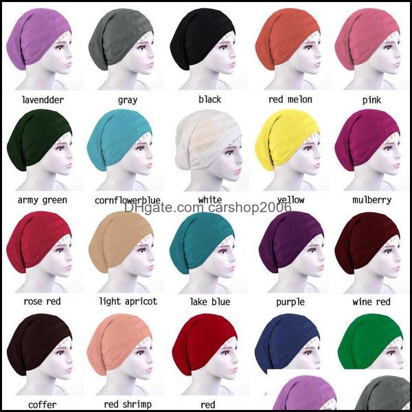 Beanie/Skl Kapaklar Şapkalar Şapkalar Eşarplar Moda Aksesuarları Müslüman Kadın Kafa Eşarp Pamuk Underscarf Streç Hanka Er Headwrap Cap Shaw