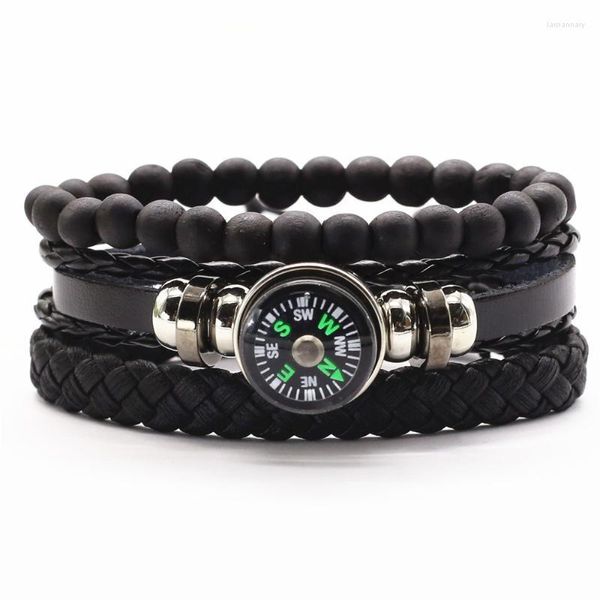 Braccialetti con ciondoli Liberamente 3 Pz/set Punk In Pelle Uomo Donna Ganci Teschio Pesce Bussola Braccialetti Homme Maschio Regalo GioielliFascino Lars22