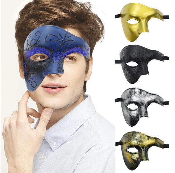 Máscara de mascarada masculina Phantom vintage da ópera One Eyed Half Face traje venezian Party natal Halloween Carnaval Mardi Gras Ball adereços