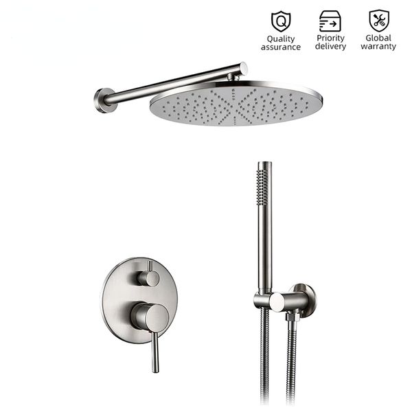 Torneira do chuveiro do chuveiro de banho kit de conjunto de cabeças de chuva Kit escovado Stanless Aço Matt Mixer Mixer Tap com o computador de mão redondo de terminador de barreiras