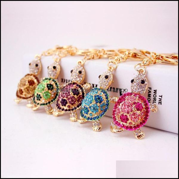 

key rings jewelry turtle pendant ring new arrival colorf crystal rhinestone metal animal fashion car chains birthday gift ke dh3ls, Slivery;golden