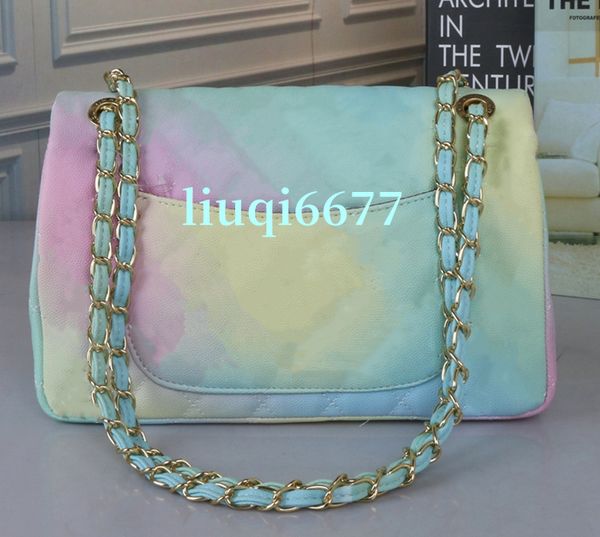 Modedesigner-Taschen Klassische Goldketten-Leder-Flap-Beutel-Frauen-Kanal-Umhängetasche-Regenbogenfarbe Crossbody-Handtaschen-Geldbörsen-Damen-Kurier-Handgeldbörse