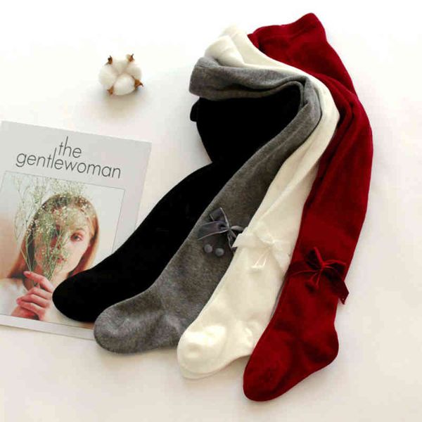 

children baby girls tights pantyhose solid cotton knitted spring autumn winter bowknot leggings trousers pants for toddler l220716, Pink;yellow
