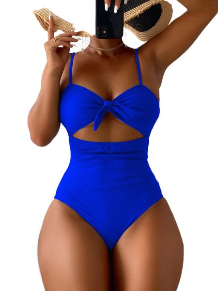

cut-out knot one piece swimsuit f2ac#, White;black