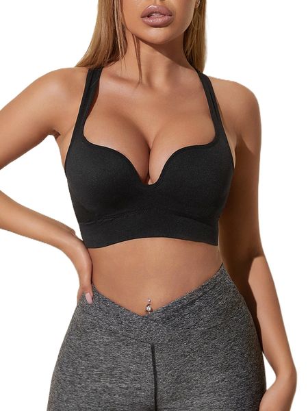 

seamless breathable solid sports bra 70rr#, Gray