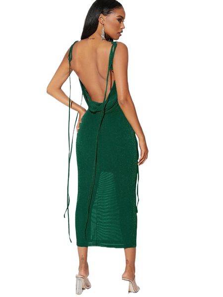 

bae tied shoulder backless glitter dress k8qn#, Black;gray
