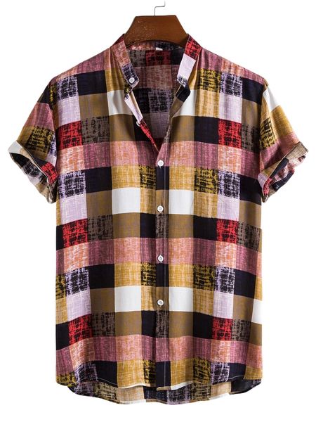 

men plaid print button front shirt n2dd#, White;black