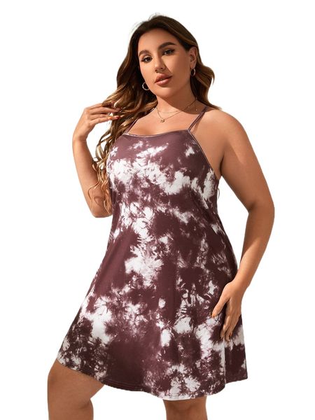 

plus tie dye cami nightdress n10b#, Black;white