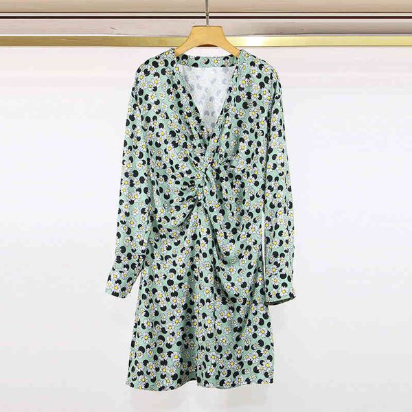 

casual dresses fadan s family 21 spring summer dress temperament small daisy print wrinkled v-neck, Black;gray