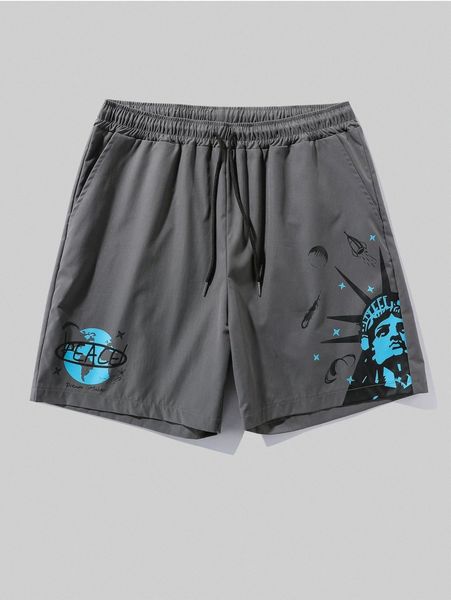 

men letter graphic drawstring waist shorts n8se#, White;black