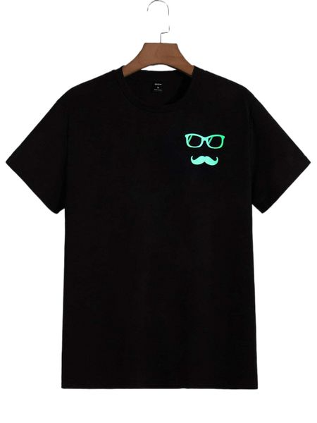 

men reflective glasses & mustache print tee o4c3#, White;black