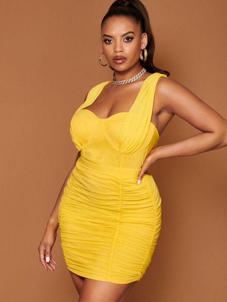 

plus ruched mesh cami & bodycon skirt 85rq#, Black