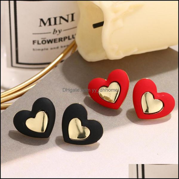 

stud earrings jewelry korea design double heart-shaped female fashion geometric alloy love bijoux wedding gift drop delivery 2021 cnz5v, Golden;silver