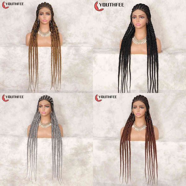 Haar-Synthetik-Perücken, Cosplay, Youthfee, voller Kopf, Spitze, geflochtene Perücken, 91,4 cm, Cornrow Box Braids-Perücke mit Babyhaar für schwarze Frauen, synthetische Vorderseite, 220225