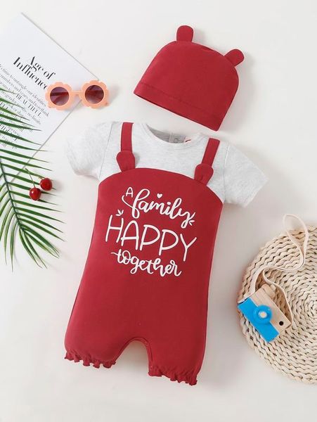 

baby girl slogan t-shirt jumpsuit shorts with hat she, Blue