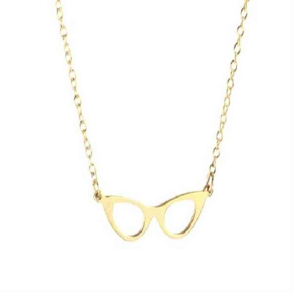 

eye cat glasses frame pendant necklace simple geometric reading book lover eyeglasses chain necklaces for women party hipster gift254r, Silver