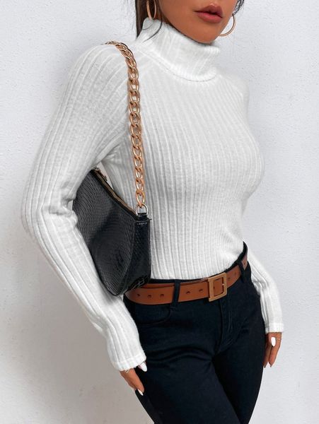 

funnel neck raglan sleeve rib-knit tee z6gw#, White