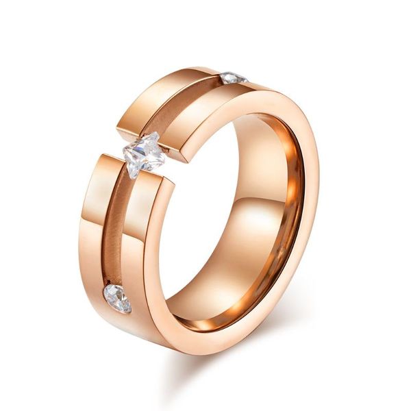 Eheringe 8mm Design Stein Kristall Titan Stahl Ring Einfache Quadrat Zirkon Männer und Frauen Paar Zubehör Gute Qualität hochzeit