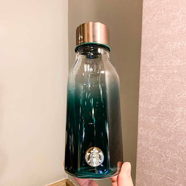 

starbucks cup dark green gradient glass water bottle 473ml prismatic mermaid drinking cup with cover
