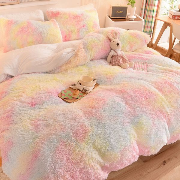 

Dropshipping Super Shaggy Coral Fleece Warm Cozy Princess Bedding Set Mink Velvet Quilt/Duvet Cover Set Comforter Blanket Bed