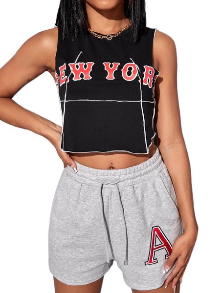 

letter graphic seam detail split side crop tank f2zw#, White