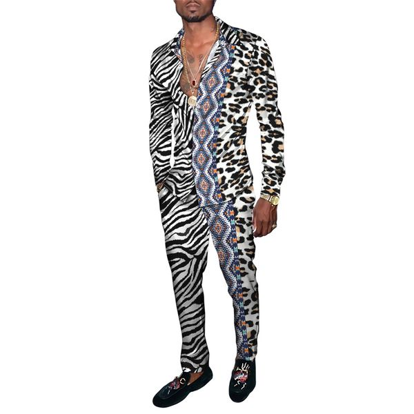 

mens casual shirt 3d personalized printing long-sleeved shirt trousers two-piece sets for summer 10 different leopard pattern multicolor art, White;black