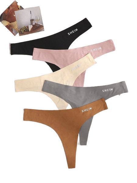 

plus 5pack letter graphic panty q6fr#, Black;white