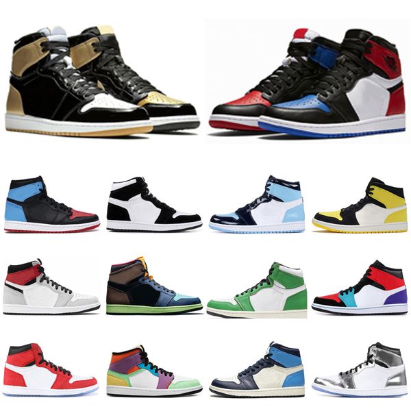 

1s jumpman 1 basketball shoes bred patent obsidian chicago bred toe lucky green unc gym red game royal twist sport sneakers