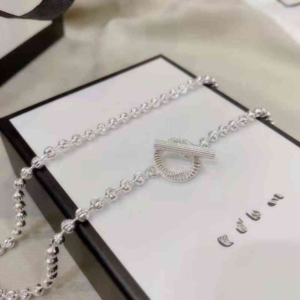 

2023 designer new fashion jewelry 925 silver bead carved lovers necklace clavicle chain cool wind
