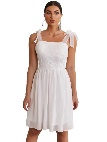 

sequin flower pattern tie shoulder cami chiffon dress v1pi#, Black;gray