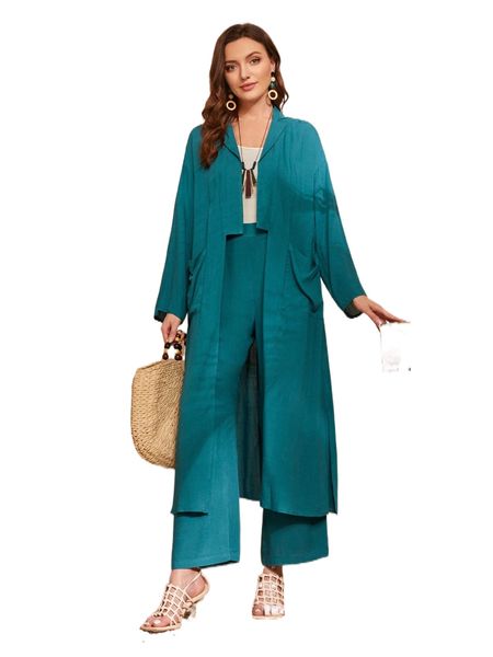 

drop shoulder dual pocket coat & flare leg pants s6ym#, White